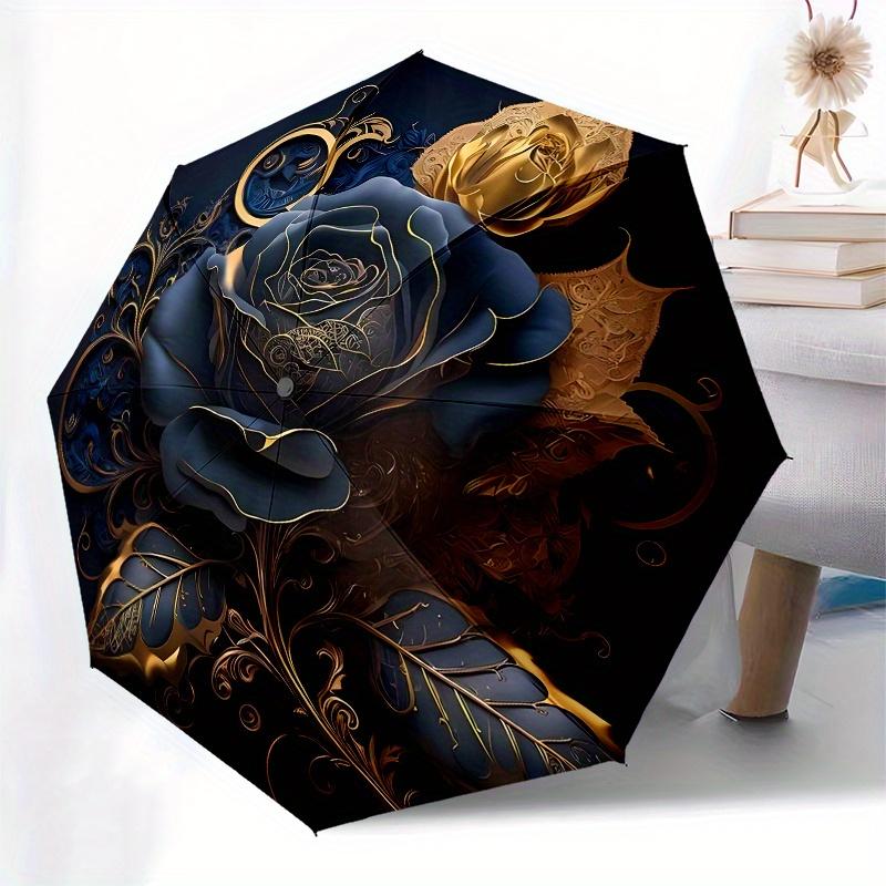 Midnight Rose, Golden Bloom themed Eight rib Automatic Folding Umbrella Is Suitable for Both Men and Women, Making It A Perfect Christmas an