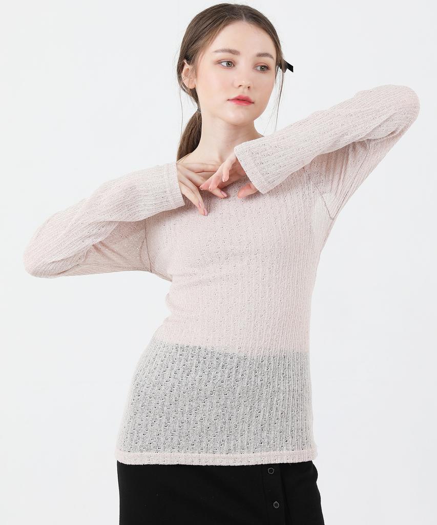 CATTLINE See-Through Back Slit Long Sleeve Knit (Beige)