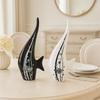 Modern Minimalist Black and White Bubble Fish Art Figure | Beautiful Home Decor- (Set of 2 Pc), Ceramic