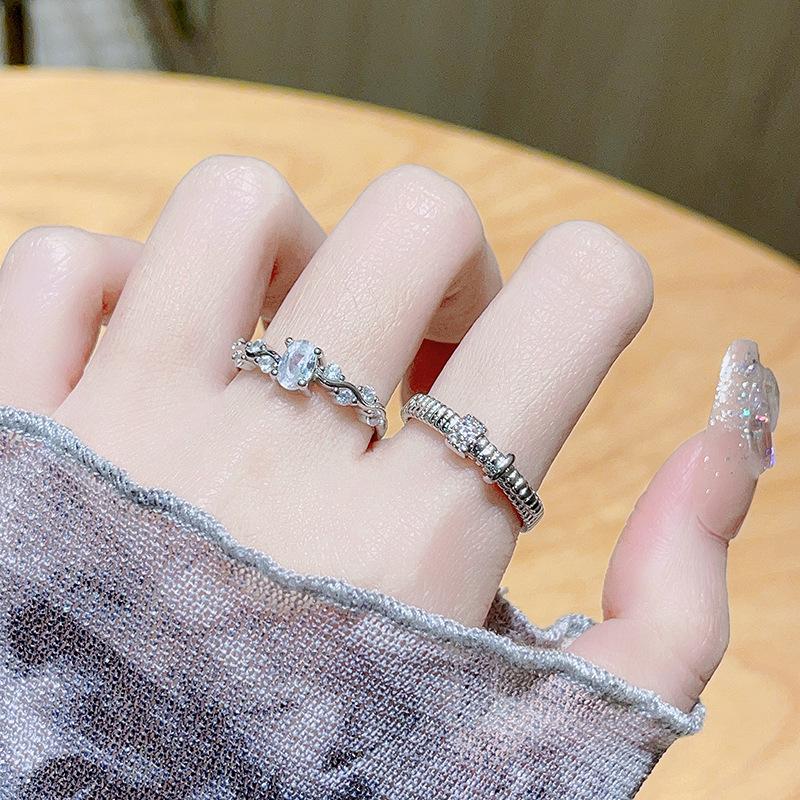 Light Luxury High-End Full Diamond Zir*****Pen Ring Set Fashionable Cold Wind French Index Finger Ring Woman