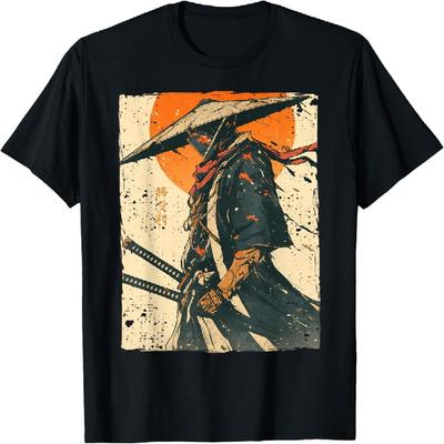 Japonia Războinic Samurai Luptător Ukiyo Artă cu Cerneală Tricou Samurai