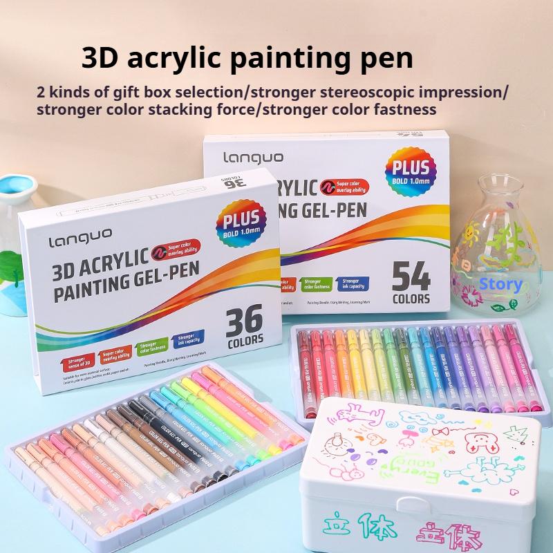 Languo Three-Dimensional Effect Acrylic Painting Gel Pens Set 1.0mm 3D Acrylic Paint Markers Pens Color Drawing Pen Art Supplies