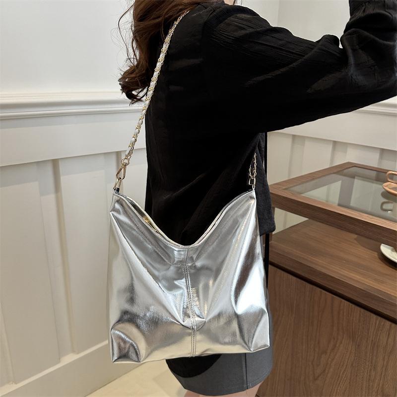 PU Top-Handle Handbag Luxury Designer Shoulder Bag for Women Fashi Shopping Bag High Capacity Silver Gold Casual Underarm Tote