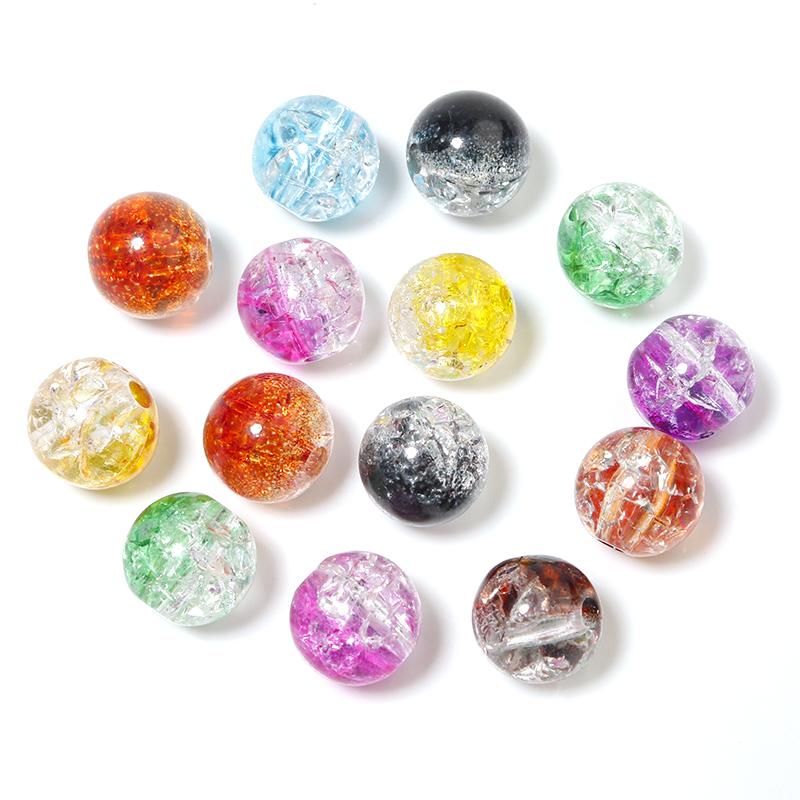 50pcs 8/10/12mm Cracked Crystal Acrylic Beads Colorful Round Loose Spacer Bead For Jewelry Making DIY Bracelet Necklace Findings