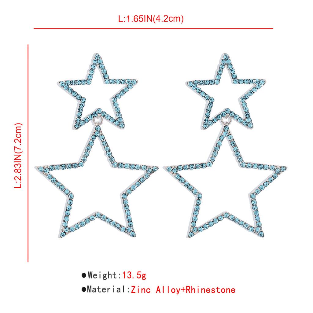 Trendy Double Layer Pentagram Rhinestone Earrings Sexy Korean Style Fashion Personality Elegant Dangle Earrings For Women