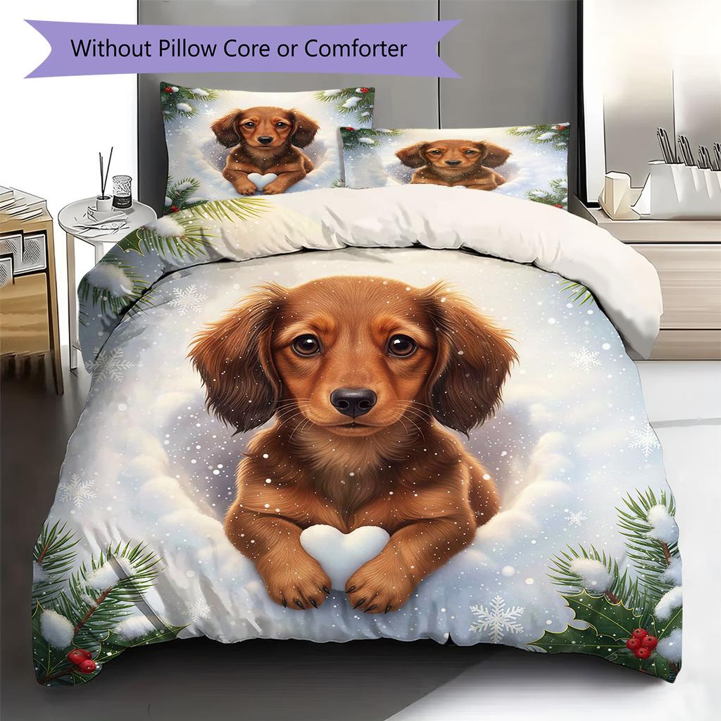 Cute animalsinthesnow Pattern Bedding Quilt Set Quilt Cover Pillowcase Home Decoration Birthday Gift (1 * duvet cover + 2 * pillowcase, without core)