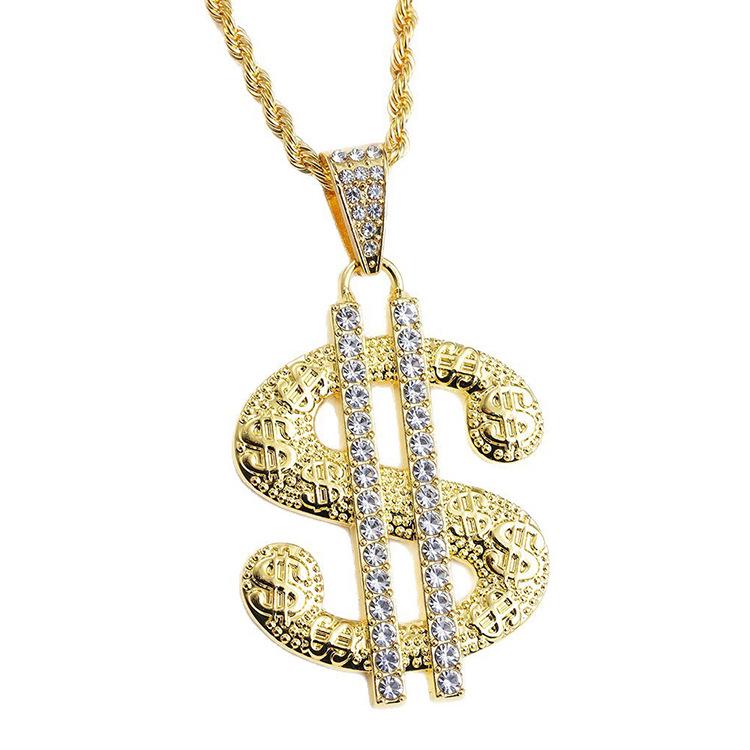 Men s Trendy Hip Hop Stainless Steel Dollar Pendant Necklace with Twisted Chain