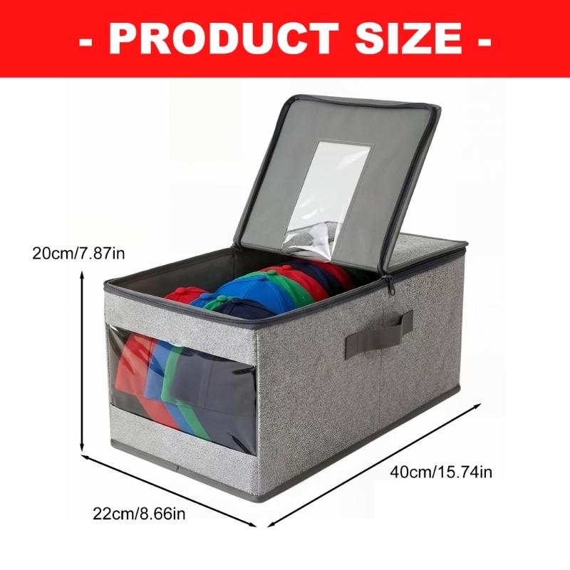 Hat Storage Case with Side Handle and Clear Lid, Closet Shelf Storage Bin for Baseball Hat Use, Enclosed Design for Daily Dust Cover