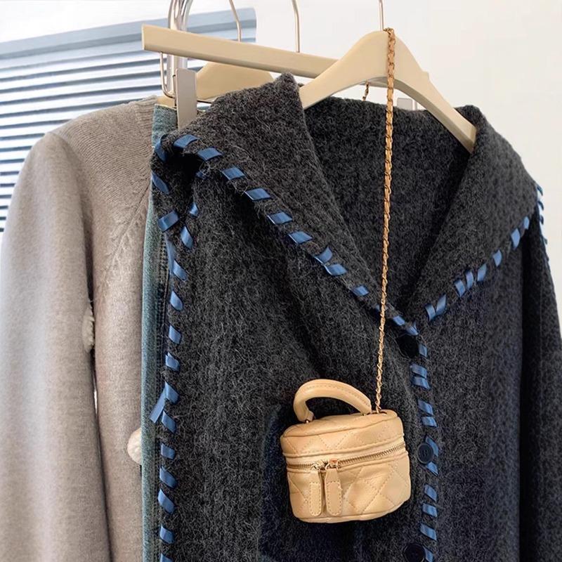 Neck thickened sweater cardigan jacket women's autumn and winter new short knitted sweater