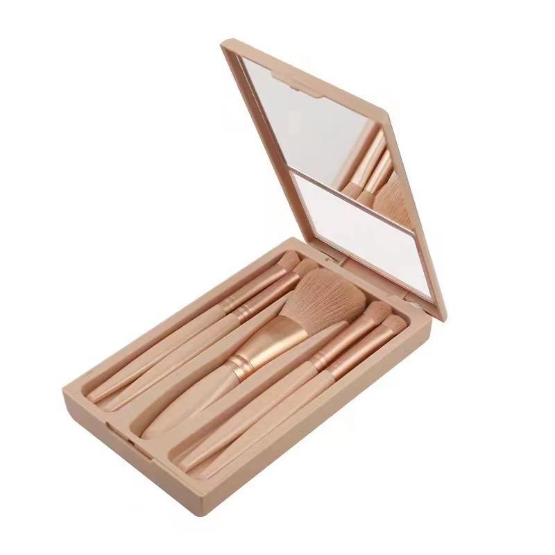 WTEMPO Set di pennelli per trucco eleganti tinta unita con scatola portaoggetti, pennelli morbidi portatili per trucco da viaggio all'aperto