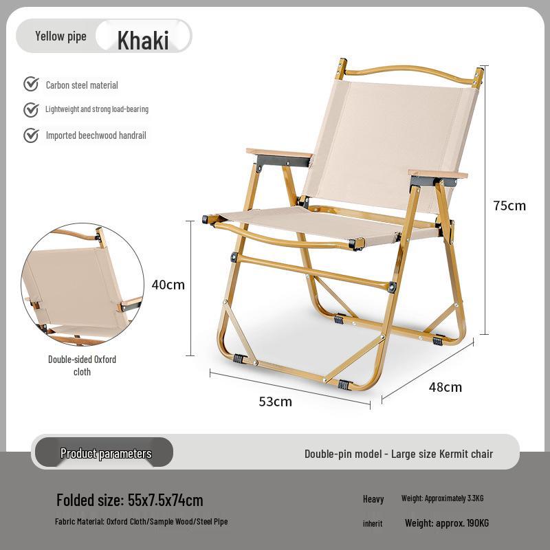 Carbon Steel Camping Folding Table & Kermit Chair Set - Metal Outdoor Roll-up