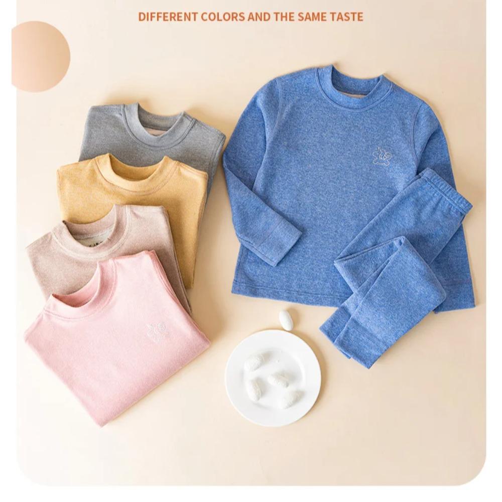 Kids Wool & Silk Thermal Underwear Set Breathable Warm Base Layer Pajamas Soft Cozy Winter Loungewear for Boys & Girls