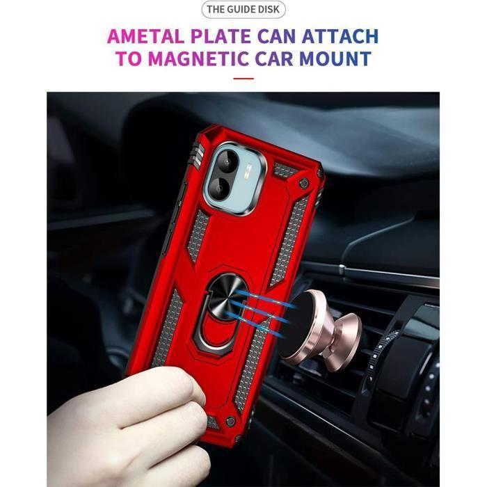 Coque et Verres Trempés - E.F.Connection - pour Xiaomi Redmi 13C - Rouge - Antichoc - Support 360°