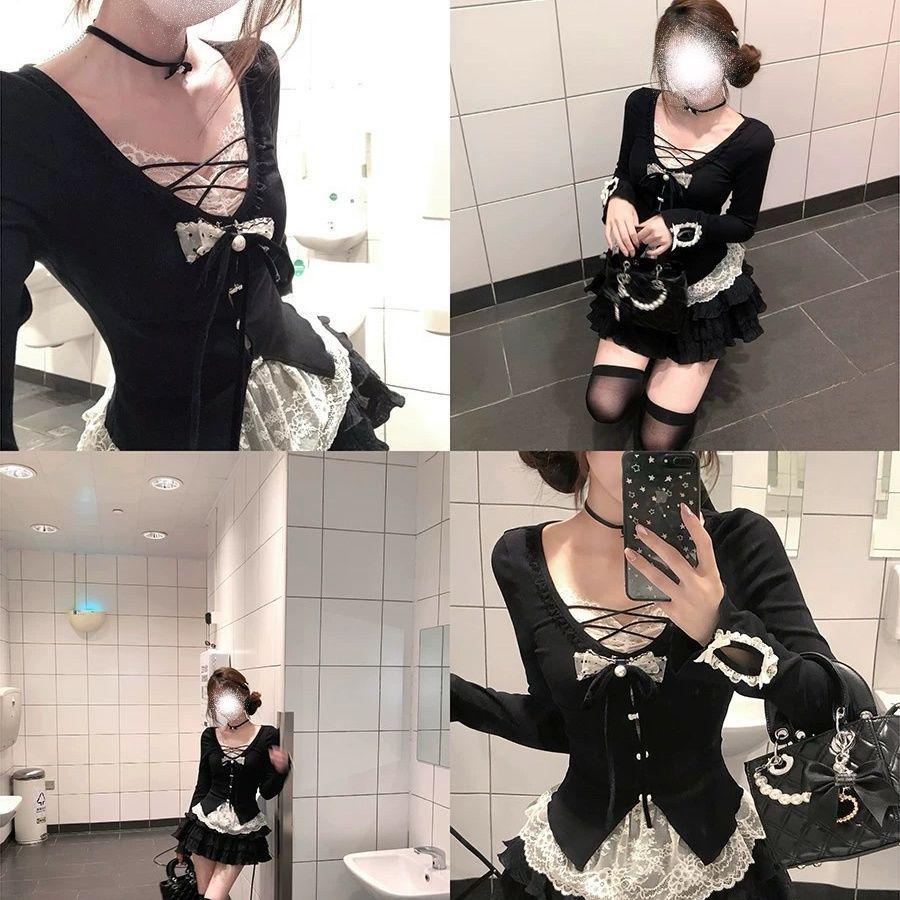 Black Mamba Autumn Girl's Spicy Faux Two-Piece Slimming Top & Fluffy Skirt Set
