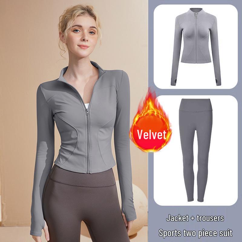 Women's Long Sleeve Sports Yoga Jacket - Stand Collar Cardigan for Running, Fitness, and Pilates