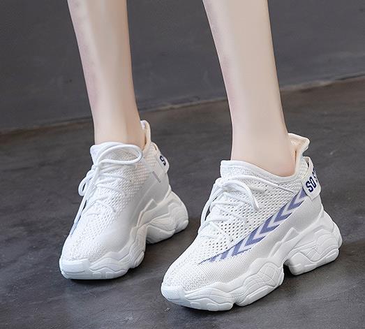Fashion High Quality 8CM Knitting Air Mesh Women Spring Summer Shoes Chunky Sneakers Platform Wedge Breathable Fashion Sneakers Slip On
