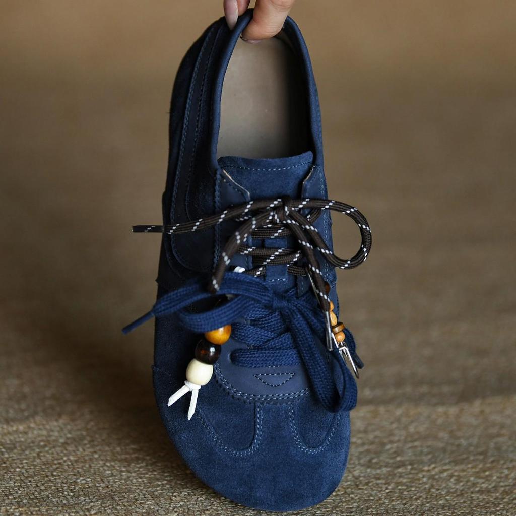 Women's Frosted Cowhide Blue German Trainer Fashion Casual Shoes - Autumn 2025 Genuine Leather.