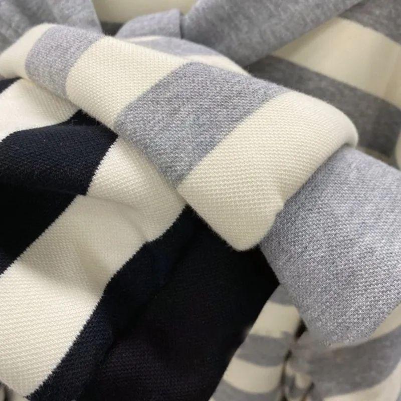 Korean Style Plus Size Shawl & Wide Stripe Top for Women - Spring/Autumn, 300 Jin, Loose Fit, Age-Reducing, Thin Round Neck Sweatshirt