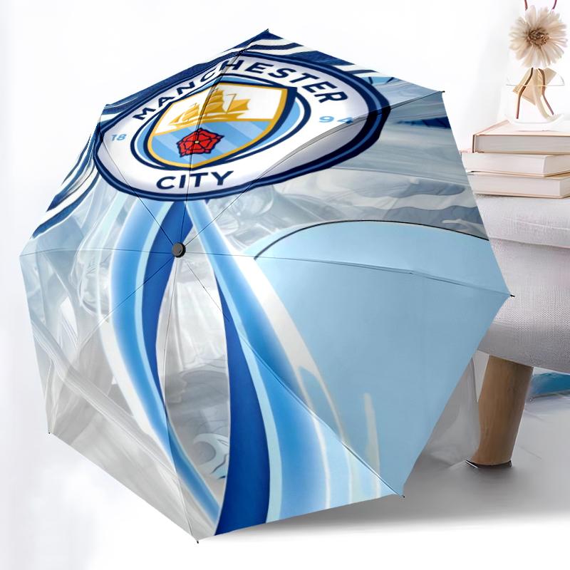 1pz Ombrello Automatico Robusto a 8 Stecche, Ombrello Manchester United Manchester City, Stampato Digitalmente, Ombrello Pieghevole per Uso Esterno in Movimento