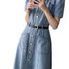 High-End Blue Retro Denim Summer Dress for Women 2026: Slimming Waist-Cinched, Temperament Fashion, Long Commute Style