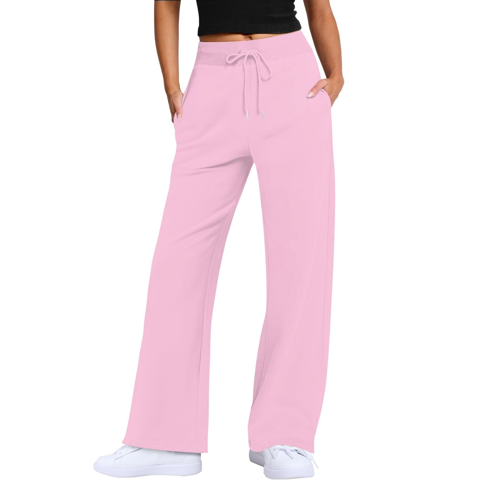 

Женские широкие спортивные штаны с высокой талией и завязками для тренировок, спортивные повседневные брюки с карманами L розовый