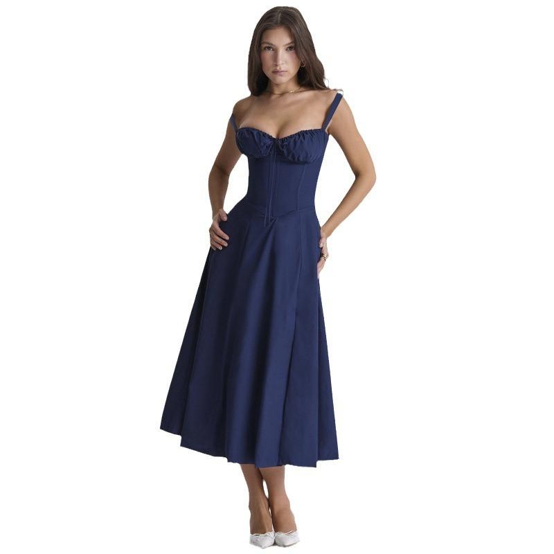 2026 popular summer commuter temperament solid color fashionable high-end suspender dress skirt women