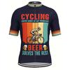 Men's Cycling Jersey with Funny Bike & Beer Mug Graphic - Breathable Quick-Dry Moisture-Wicking Bike Shirt, Zipper Closure, Stretch Fit for Road, Mo