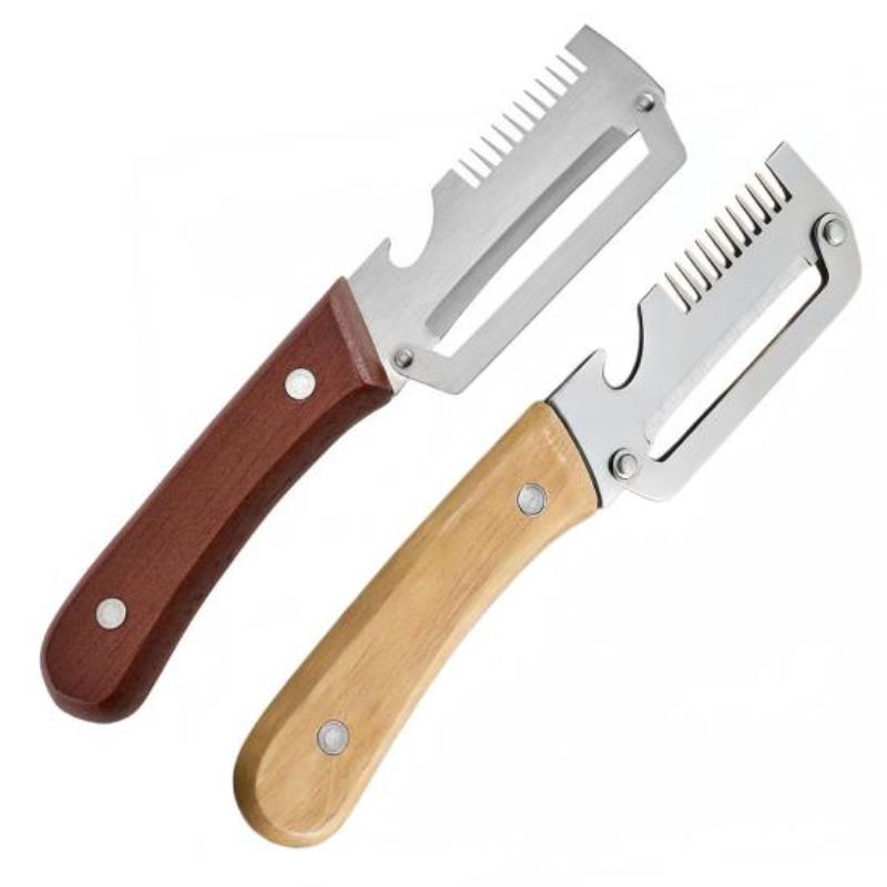 2-in-1 Universal Peeler Knife Made of Stainless Steel and Wood with An Ergonomic Handle