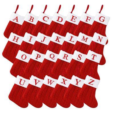 Gold & Blue Christmas Letter Socks – Red Knitted Stockings for Home & Window Display Decor