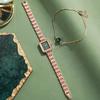 No Gift Box, Small Square Steel Strap Watch for Women, Simple and Cold Temperament Chain   Crystal Bracelet 2-piece Set.