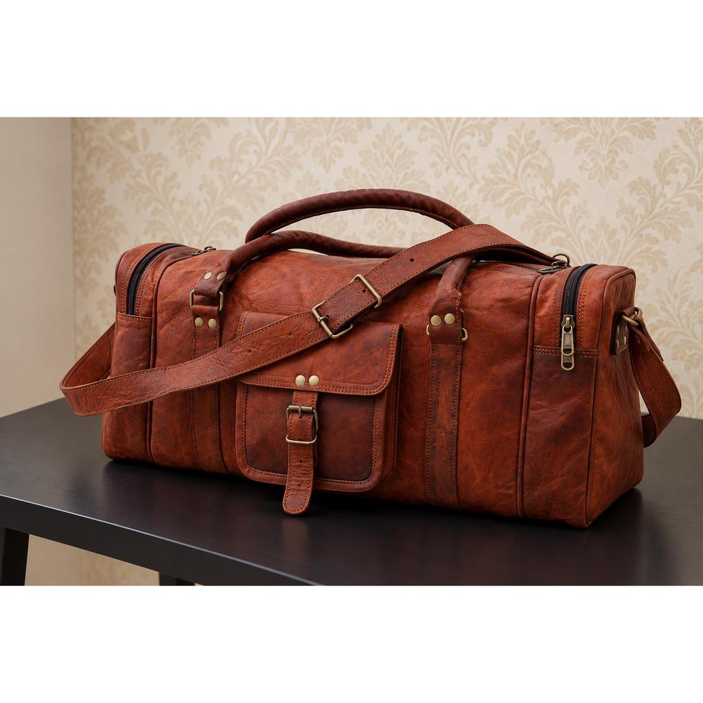 Real Brown Leather Duffle Bag Sports Gym Bag Weekend Travel AirCabin Luggage