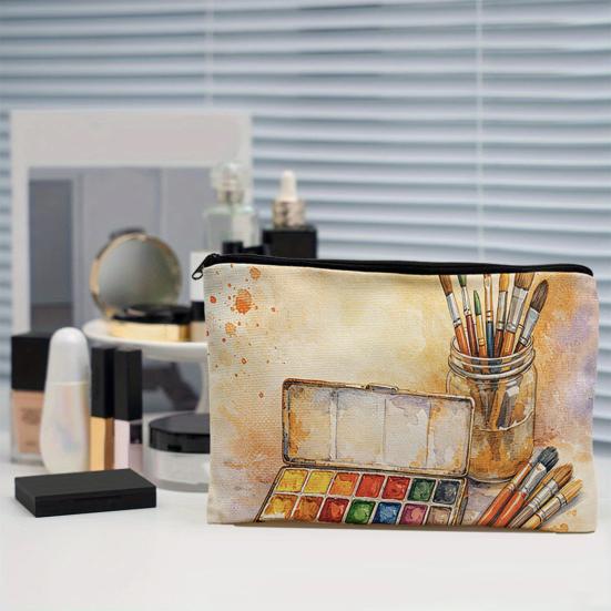 xiaobudian Canvas Storage Bag, with Smooth Zipper, Large Capacity Portable Makeup Pouch, Toiletry Organizer for Stationery And Cosmetics