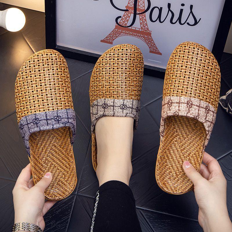 Spring Autumn Vine Grass Woven Breathable Stylish Unisex Summer Flat Comfortable Home Couple Closed-Toe Slippers