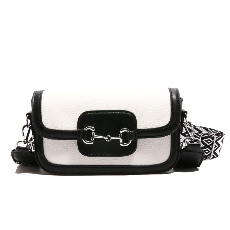 

Fashion high-end sense versatile lychee pattern splicing chain small square bag casual personality design wide shoulder strap messenger bag