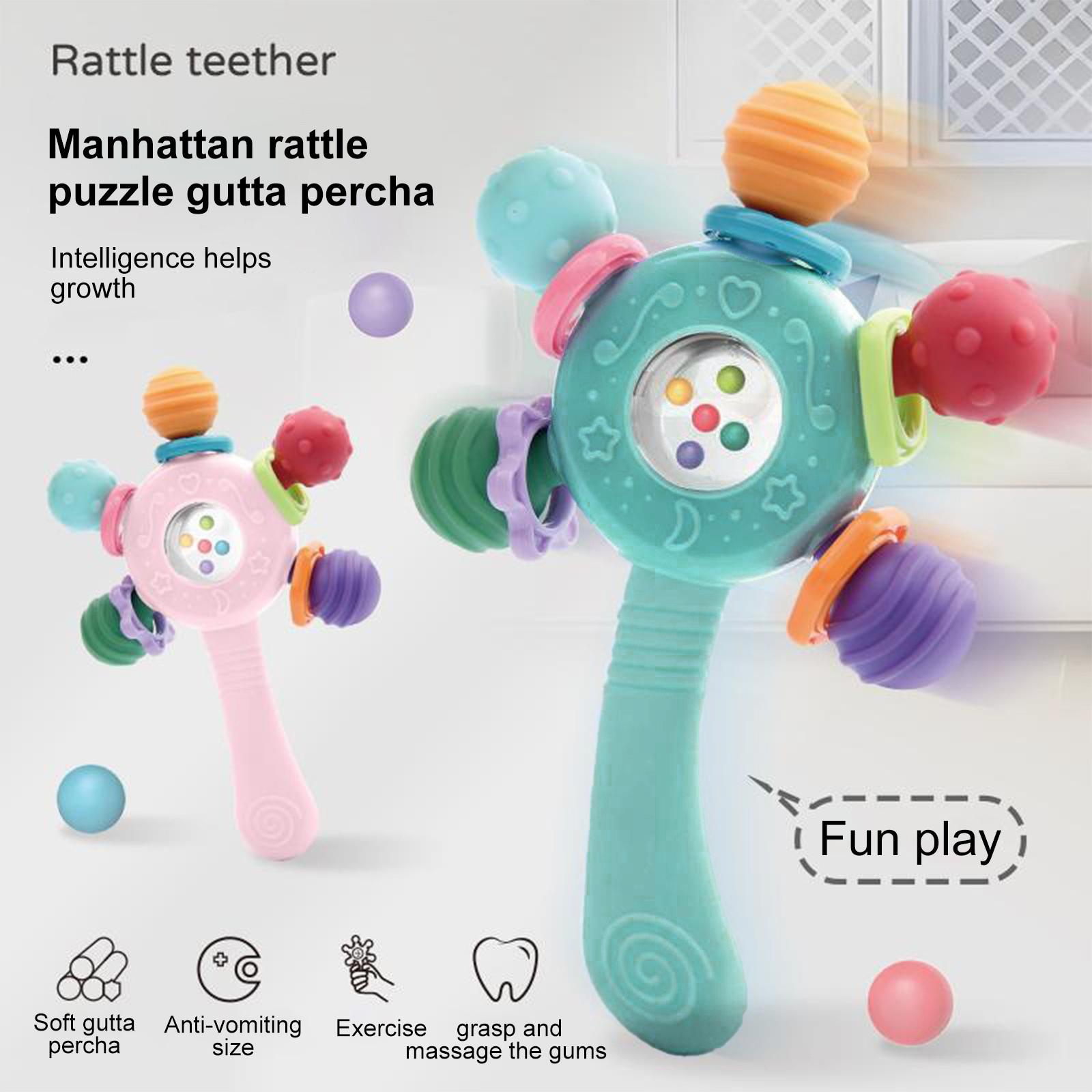 Colorful Baby Rattle Toy with Textured Grips and Rotating Beads Stimulating Infant Sensory Development Play One Size светло-синий