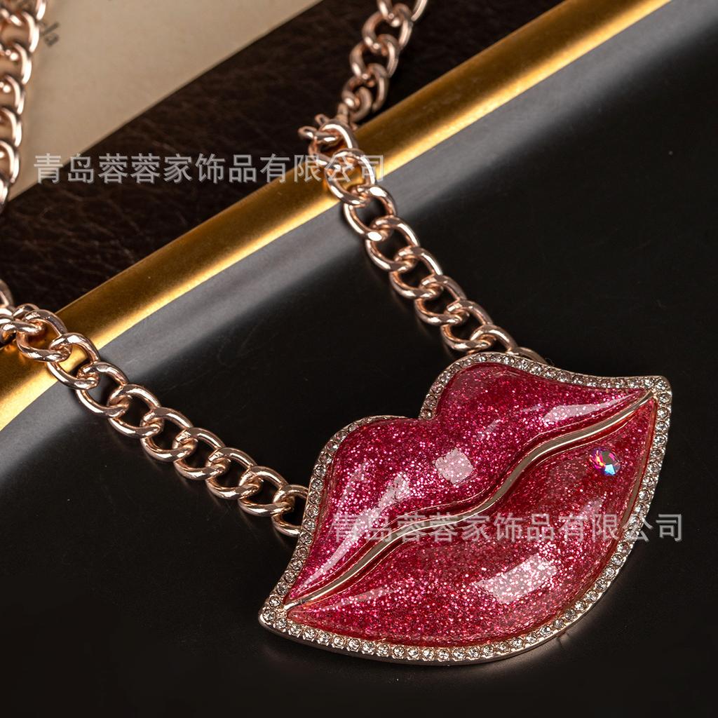 Hot Return Unique Product Sexy Red Lip Necklace Vintage Light Luxury Niche High-end Feeling