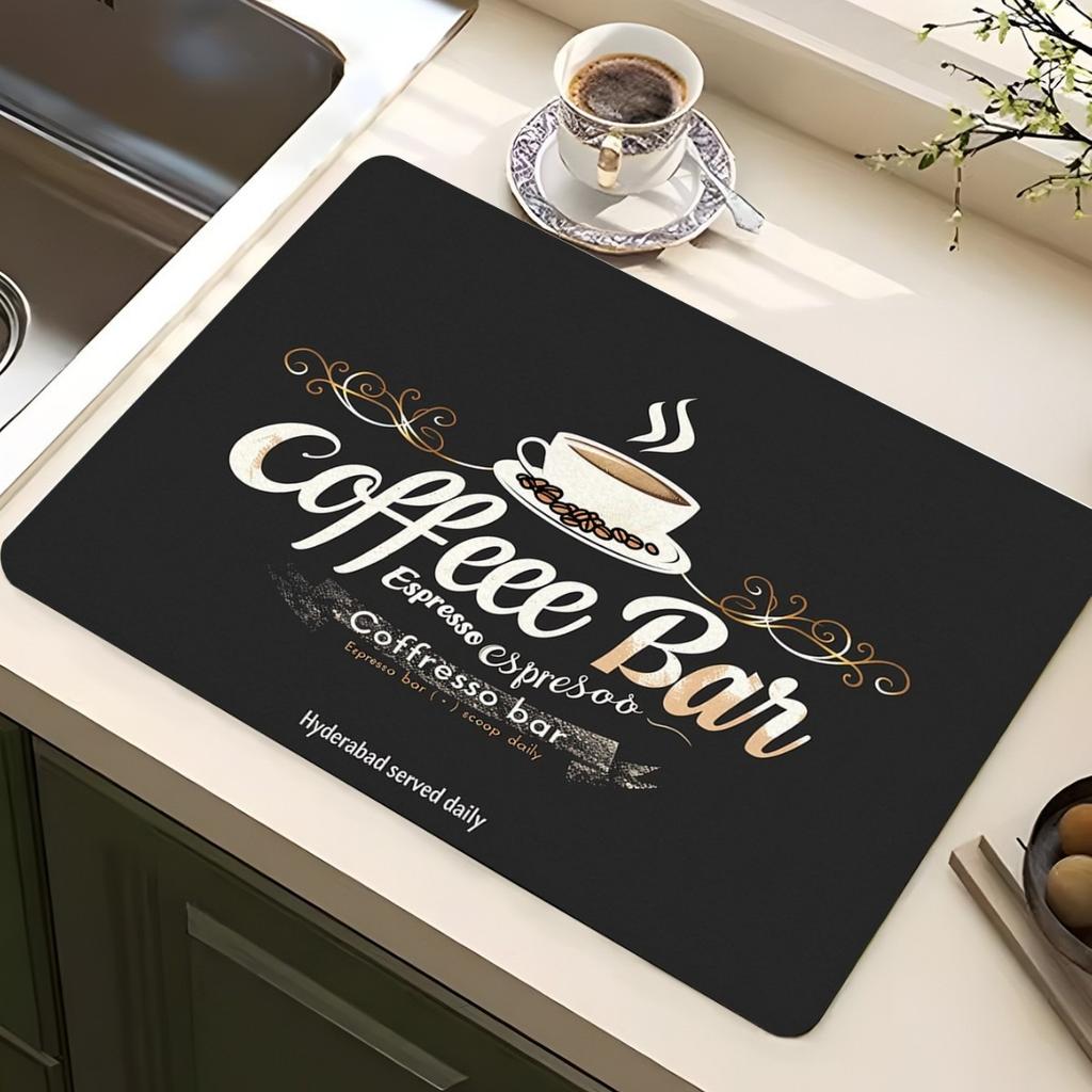 Vintage Espresso Bar Printed Absorbent Drain Mat Super Antiskid Quick Dry Modern Kitchen Counter Coffee Dish Drying Pad