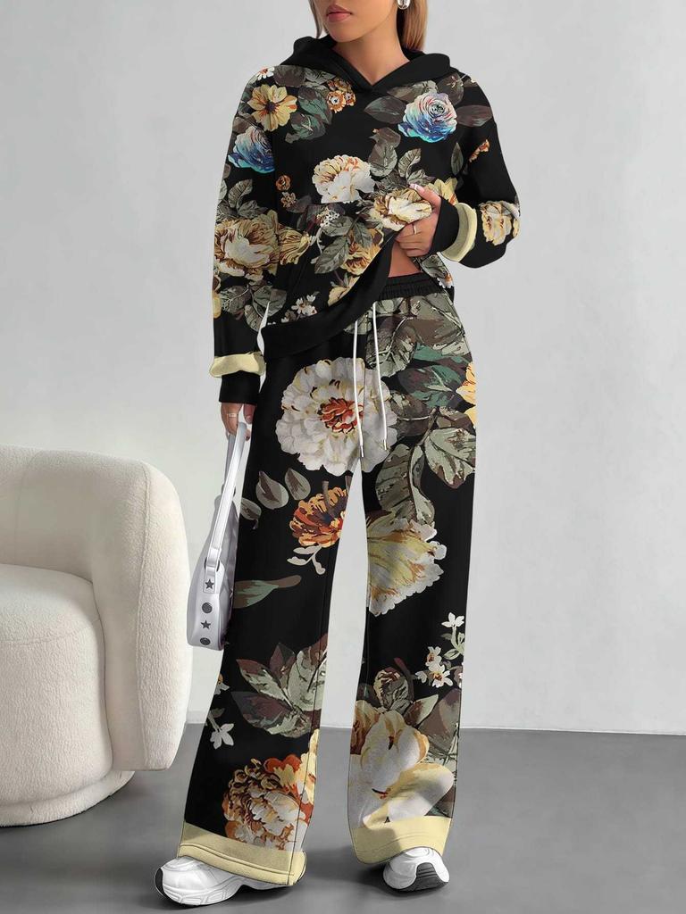 Gradual Change European and American Autumn and Winter Casual Long-sleeved Suit Women's Hooded Sweater Trousers Two-piece Set