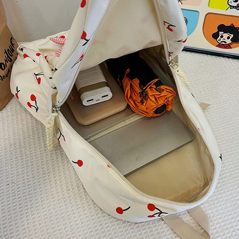 3Pcs/Set Oxford Cloth Cherry Backpack Preppy Style Adjustable Laptop Backpack with Lunch Bag & Pencil Case Large Capacity