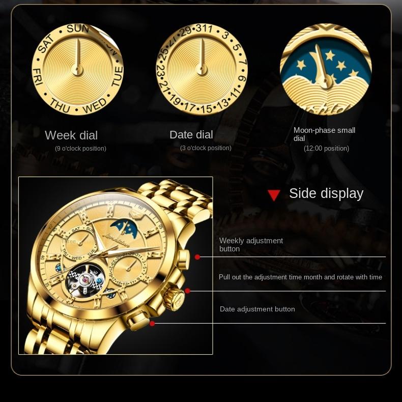 Orologio Meccanico Automatico Multifunzione Marca JINSHIDUN Tourbillon Orologio da Uomo Orologio da Uomo