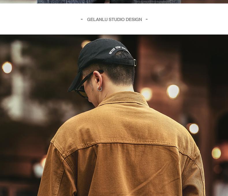 Ge Lan Lu Men's Vintage American Style Heavyweight Denim Jacket for Spring & Autumn - Loose Fit Hunting Workwear.