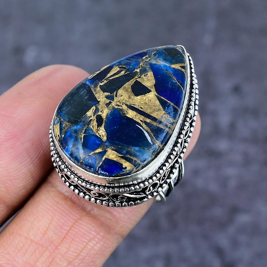 Natürlicher Kupfer Sodalith Edelstein 925 Sterling Silber Schmuck Ringgröße 8 ET-4801