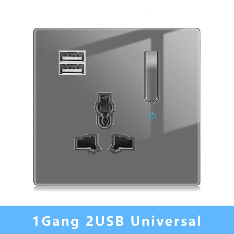 Nástěnný vypínačový panel LED indikátor UK EU FR Univerzální USB Elektrická zásuvka Klavírní klávesy Samoresetovací nástěnné vypínače TV Počítač
