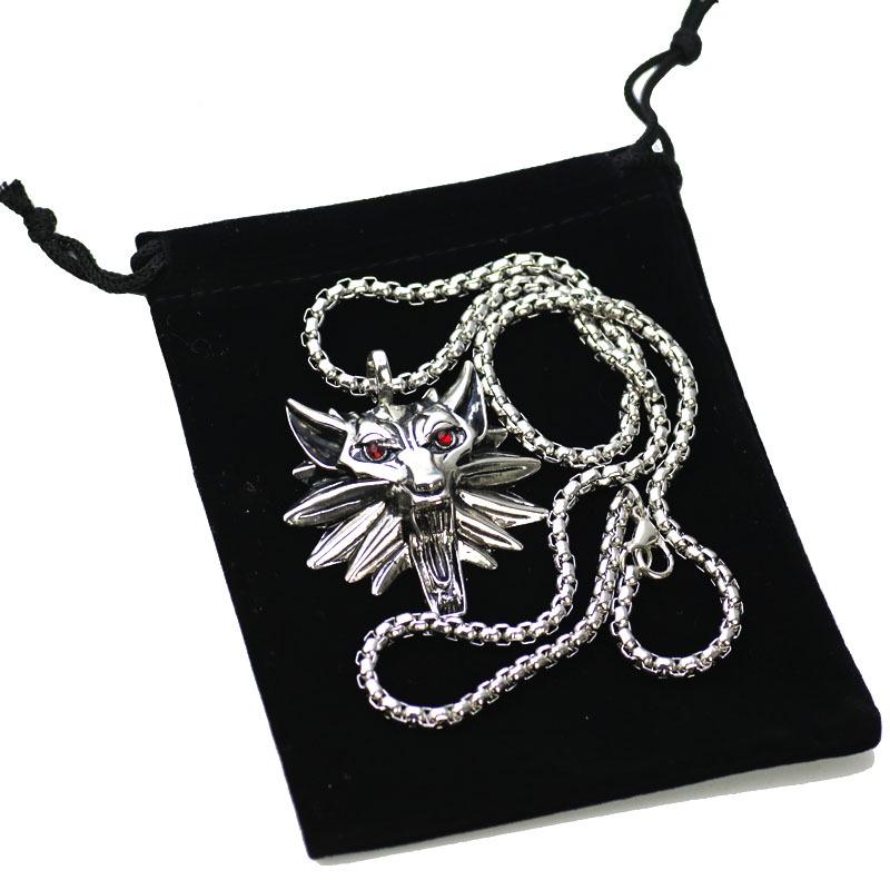 Men's Stainless Steel Red-Eyed Wolf Head Pendant