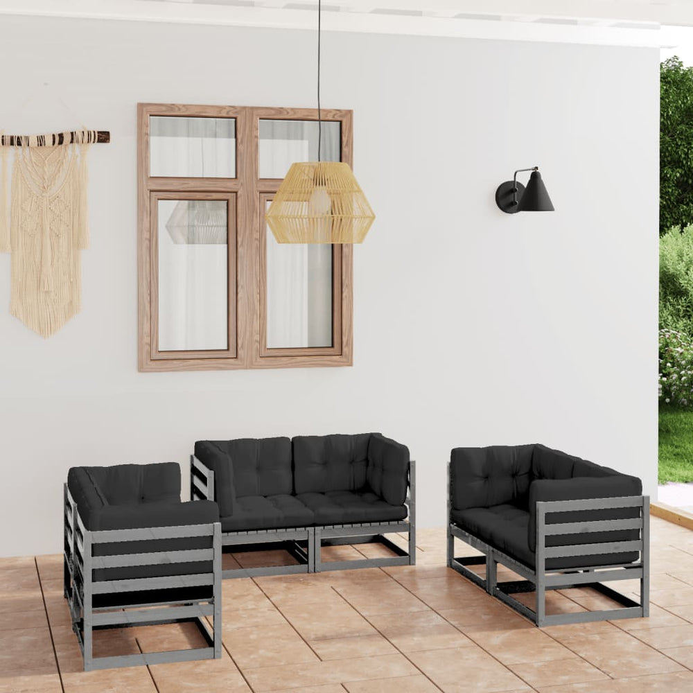 6 Pcs Garden Set with Cushions Solid Pine Wood