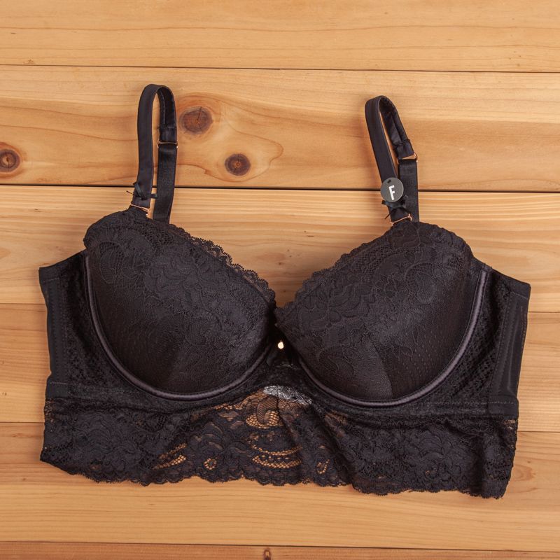 

Тонкая формованная чашка Роскошный бюстгальтер с кисточками Европейский и американский большой размер на косточках Black 75G-34F
