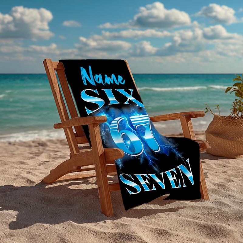 Custom Name Ultra-Soft Beach Towel with 67 Theme,Ideal for Pool - Camping, Diving - Perfect Travel Essential, Vibrant Beach Towel.