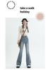 Women's High Waist Vintage Micro-Flare Jeans - Elastic, Raw Hem, Double Button, Retro Bell Bottom.