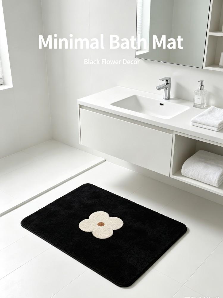 Soft Flocking Flower Bathroom Mat Non‑Slip Absorbent Bath Rug Black Beige Floral Doormat Floor Carpet For Shower Room Home Decor