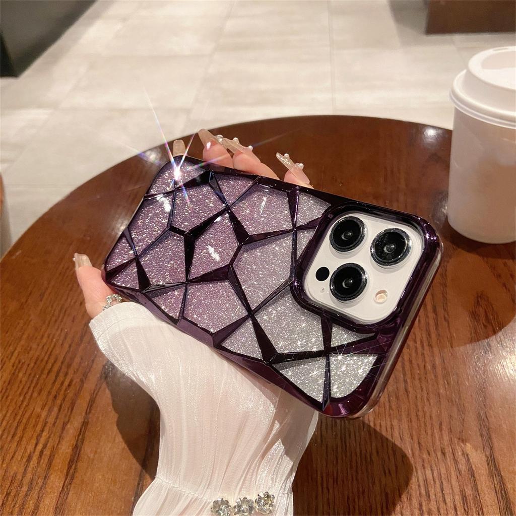Glitzernde geometrische 3D-Diamant-transparente Handyhülle für iPhone 15 14 13 12 11 Pro Max, luxuriöse Beschichtung, stoßfeste Schutzhülle